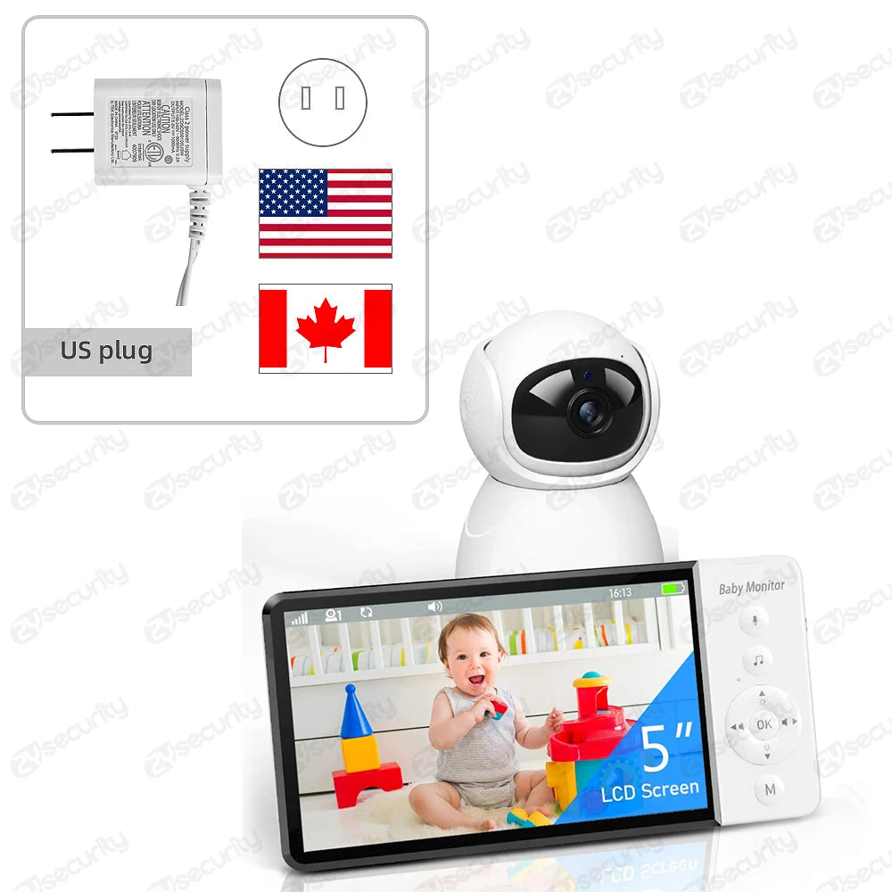 5 Inch Electronic Baby Monitor with Camera and Audio 5000mAh Battery IPS Screen Wireless Video Babyphone with Baby Camera Nanny