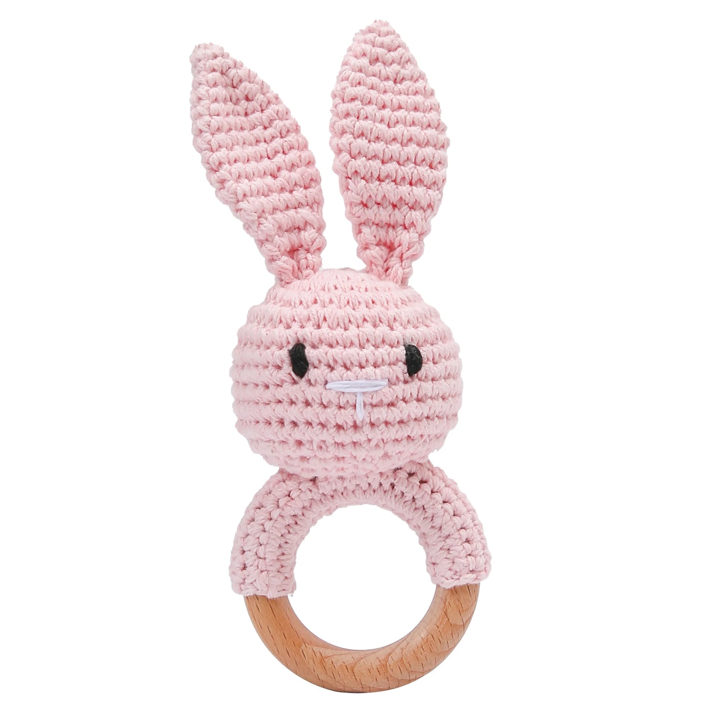 Baby Crochet Rattle Wooden Teether Toy BPA Free Wood Rodent Rabbit Rattle Baby Mobile Play Gym Newborn Educational Music Toys