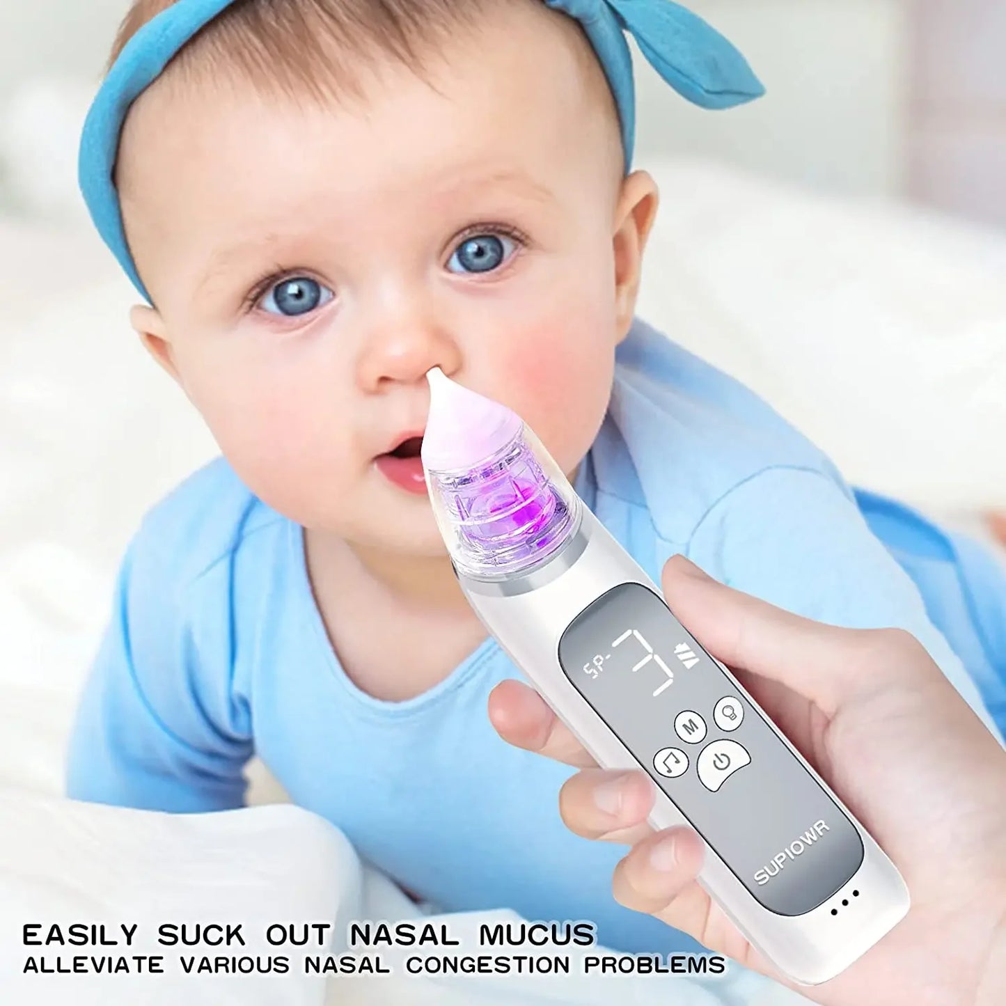 Baby Electric Nasal Aspirator Nose Suction Device with Food Grade Silicone Mouthpiece 3 Suction Modes and Soothing Music