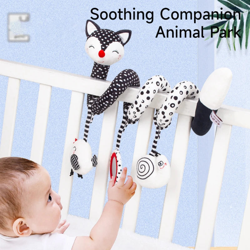 0-6-12 Months Baby Spiral Activity Hanging Toys Crib Mobile Cute Fox Black White Ring The Bell Toys Newborn Sensory Toys Gifts