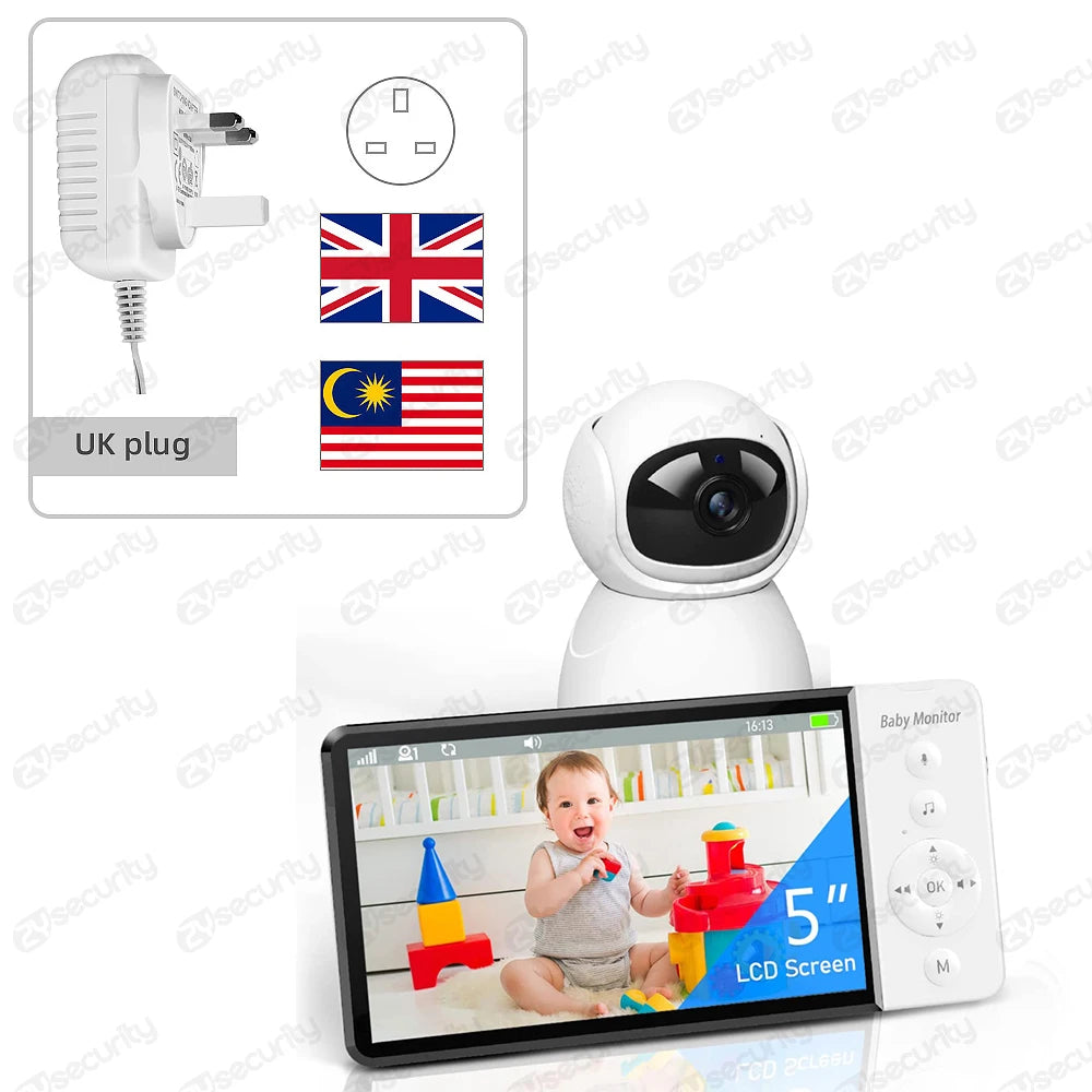 5 Inch Electronic Baby Monitor with Camera and Audio 5000mAh Battery IPS Screen Wireless Video Babyphone with Baby Camera Nanny