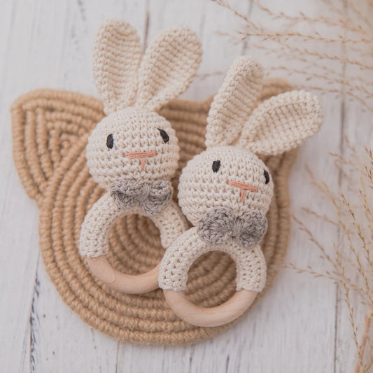 Baby Crochet Rattle Wooden Teether Toy BPA Free Wood Rodent Rabbit Rattle Baby Mobile Play Gym Newborn Educational Music Toys