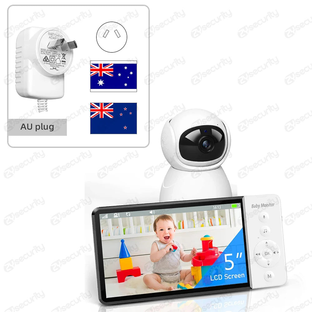 5 Inch Electronic Baby Monitor with Camera and Audio 5000mAh Battery IPS Screen Wireless Video Babyphone with Baby Camera Nanny